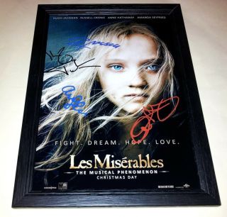 Les Miserables Cast X4 Pp Signed & Framed 12 " X8 " Poster Hugh Jackman