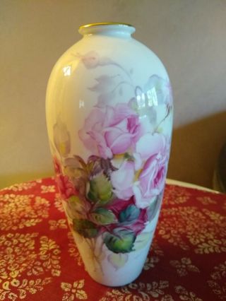 Noritake Nippon Toki Kaisha Japan Hand - Painted Pink Roses Signed Bone China Vase