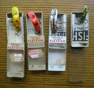 4 Vintage Fly Rod Flatfish Lures In Boxes - Three F7 