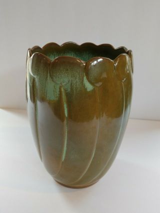 Vintage Frankoma Early Prairie Green/Brown vase number 79.  8 inches tall 2