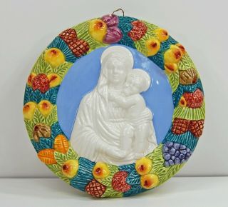 Vintage Madonna And Child Wall Plaque Niccacci Deruta Majolica Pottery Italy
