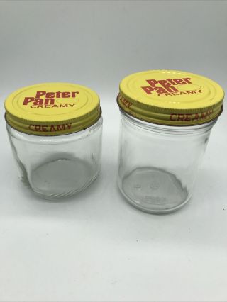 2 Vintage “peter Pan Peanut Butter” Glass Peanut Butter Jars Creamy