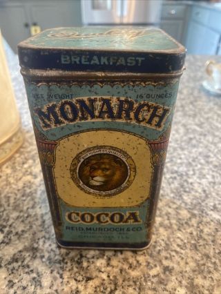 Monarch Cocoa Tin Metal Container Reid Murdoch Lion Blue Breakfast 6 " Vintage
