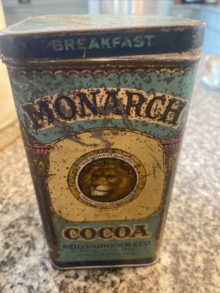 Monarch Cocoa Tin Metal Container Reid Murdoch Lion Blue Breakfast 6 