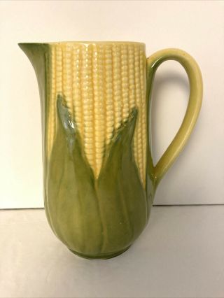 Shawnee Pottery 71 Pitcher Corn King 9in High Vintage Green Yellow Ear of Corn 2