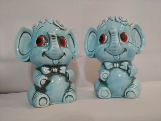 Vtg Anthropomorphic Baby Blue Elephants Salt Pepper Shakers Giftcraft Japan Evc