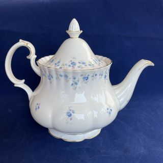Royal Albert Memory Lane Gold Tone Trim Blue Floral Pattern Large 40oz Teapot