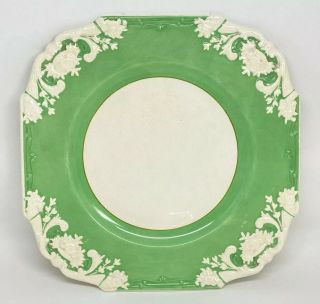 Vtg Marlborough George Jones England Porcelain Square Plate Arcadian Green 8.  5”