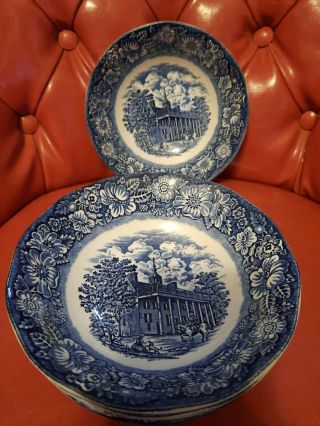 Liberty Blue Staffordshire Ironstone Set Of 5 Coupe Cereal Bowls Mount Vernon