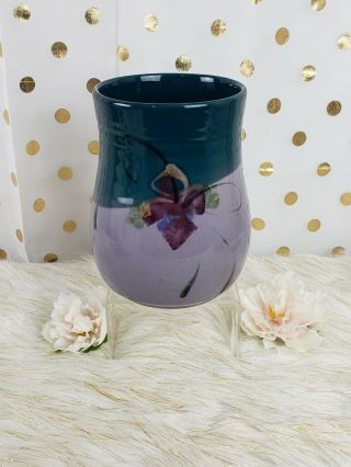 Kent Follette Signed Art Pottery Green Purple Floral Utensil/vase