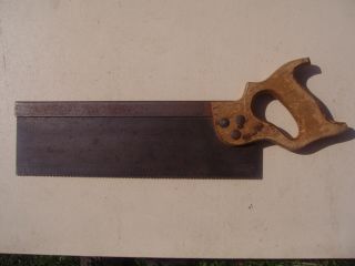 Vintage 12 " Steel Backed Tenon Saw Closed Wood Handle 12 Tpi