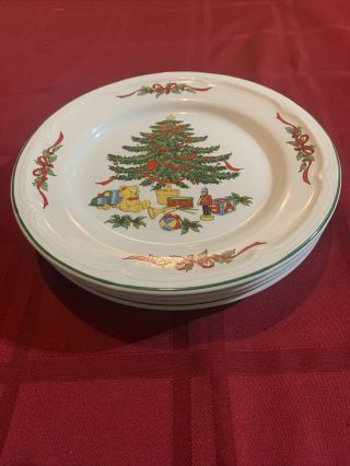 Vintage Set Of (4) Vitromaster Christmas Tree 7 3/4 " Salad Plates Discontinued