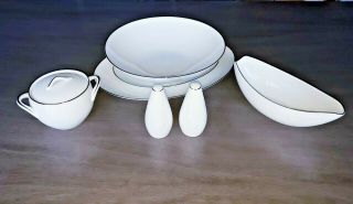 Style House Fine China Platinum Ring 8 Piece Hostess Serving Set Platers Bowl,