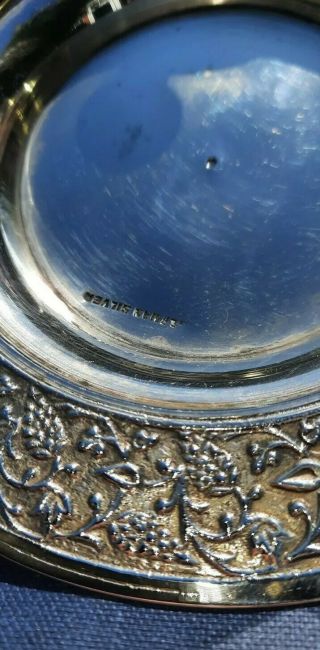 Antique Small White Metal Serving Dish with Cloche lid Grapevine Pattern. 3
