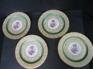 (4) Vintage P.  T.  Bavaria Tirschenreuth 11 " Plates,  Bright Florals & Gold Trim