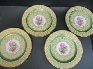 Vintage P.  T.  Bavaria Tirschenreuth 11 " Plates (4),  Gold & Floral W/gold Trim