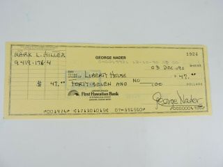George Nader Hollywood Movie Star Gay Interest 1990 Hand Signed Check