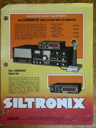 Siltronix 1011d " Comanche " Ham/cb Color Brochure 1970s Vintage Rare