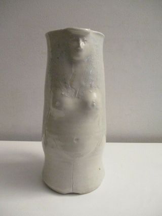 Vintage Midcentury Modern Signed Studio Art Pottery Nude Woman Face Pitcher Jug