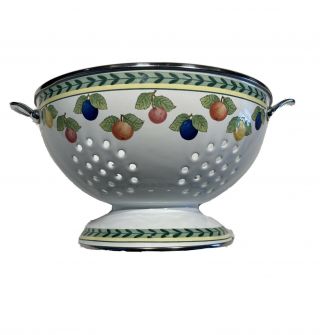 White Enamel Metal Colander Villeroy & Boch French Garden Colorful Fruit Bowl