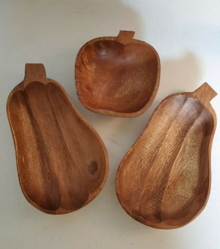 3 Vintage Wooden Bowls Vegetable Shaped Set Of 3