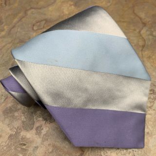 Vintage Ted Baker Blue Purple Silver Stripe Necktie Handmade Small Stain