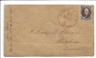 United States Scott 1 5 - Cent Franklin On Cover - Red Boston 5 Cancel