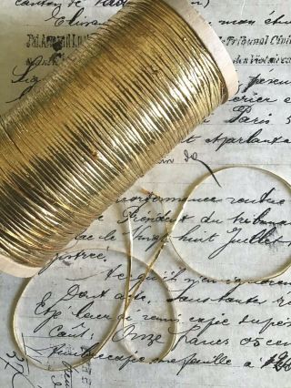 4 Yd Vintage Antique French Bright Gold Oval Tinsels Metallic Thread Flyty 1/16 "