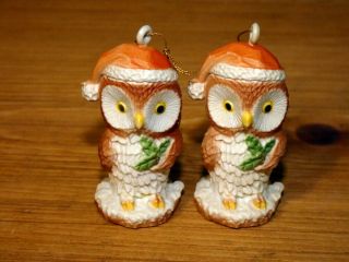 Vintage Christmas Miniature Owl Plastic Ornaments Hong Kong 2 3/8 "