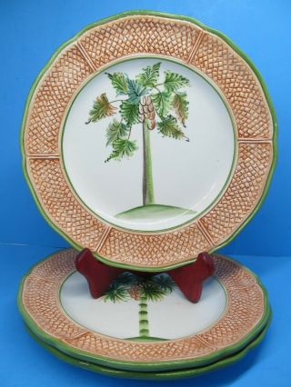 3 Vietri Italian Art Pottery Majolica Wall Plates Oasi Palm Trees Basketweave