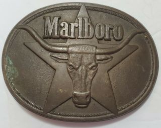 Vintage Solid Brass Marlboro Cigarette Bull Belt Buckle Philip Morris Inc.  1987