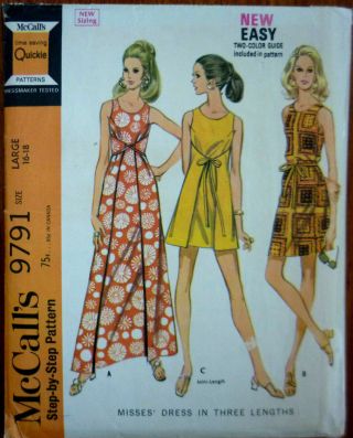 Vintage 1969 Mccalls 9791 Sewing Pattern Misses Dress Wrap & Tie Front Sz 16 - 18