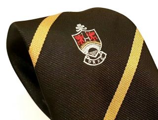 Prfc Wales Rugby Club Tie Black Yellow Stripes Polyester Vintage T44