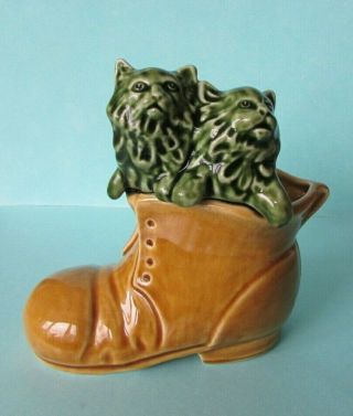 Fab Vintage Retro Sylvac Cats Kittens In A Boot Ornament Posy Vase 4977 England