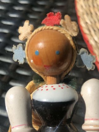 Vintage Hand Painted Wood Polish Poland Girl In Skirt Doll Figure Figurine SWEET 3