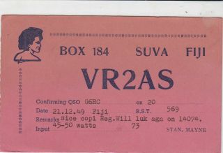 Vintage Qsl Radio Communication Card Suva Fiji 1949 Ref 18537