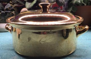 Vintage Hall China Golden Glo 8 - 1/2 " Roaster Carbone Lidded Dish 22k Gold Rare