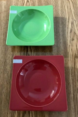 Emile Henry Square Soup Bowl Set Of 2 Burgundy And Green Stoneware With Tag