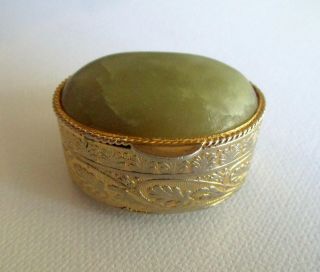 Vintage Oval Gold Toned Pill Box With Mineral Lid (onyx ???)