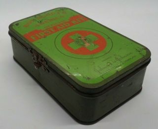 Vintage Boy Scouts Official Johnson & Johnson First Aid Kit Green Tin With Latch