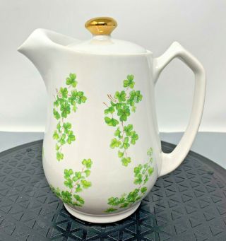 Vintage Wade Porcelain Teapot Clover Shamrock Pattern With Gold Top 5.  5 " Tall