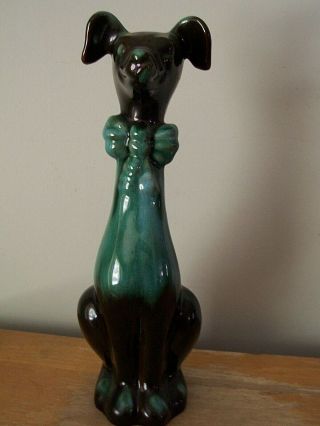 Vintage 13 " Blue Mountain Pottery Sitting Dog With Bow Tie
