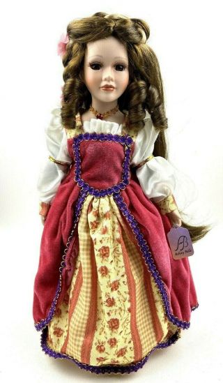 Ashley Belle Holly Porcelain Doll 17 Inches Renaissance Outfit Long Brown Hair