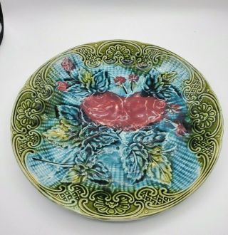 Vintage Majolica Pottery Plate Raise Flower Pattern 10  W