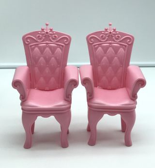 2 Barbie Doll House Swan Lake Castle Princess Pink Throne Chairs Furniture