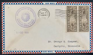 1932 Saint Thomas Virgin Island Airmail First Flight Cover Ffc To Venezuela