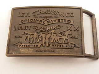 Vintage Levi Strauss & Co.  Brass Belt Buckle - Usa 2 1/2 " X 1 3/4.  1/2 " Belt.