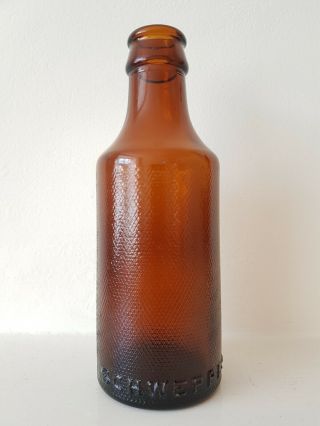 Vintage Schweppes Brown Glass Ginger Beer Bottle - Embossed And Textured