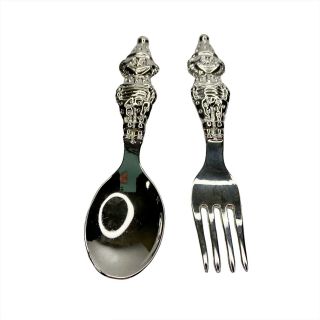 Vintage Silver Plated Clown Themed Baby Child Spoon And Fork Utensils Silverware