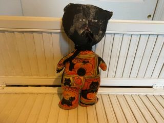 Primitive Black Catt Doll - Halloween - Pumpkin And Cat Fabric - Button